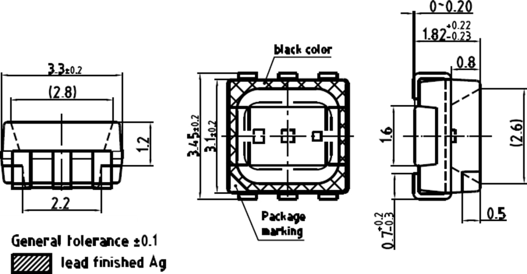 Mechanical Drawing - ams OSRAM DISPLIX® P3333 LEDs