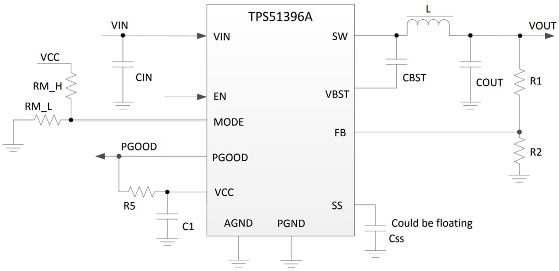 Application Circuit Diagram - Texas Instruments TPS51396A Step-Down Voltage Regulator