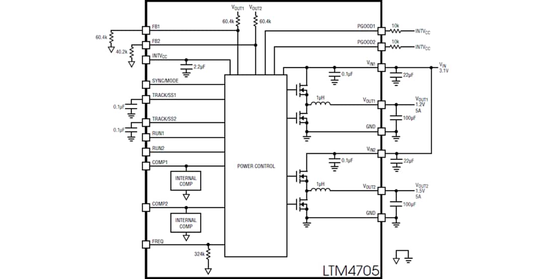 Block Diagram - Analog Devices Inc. LTM4705 DC-DC μModule® Regulator Block Diagram - Analog Devices Inc. LTM4705 DC-DC μModule® Regulator