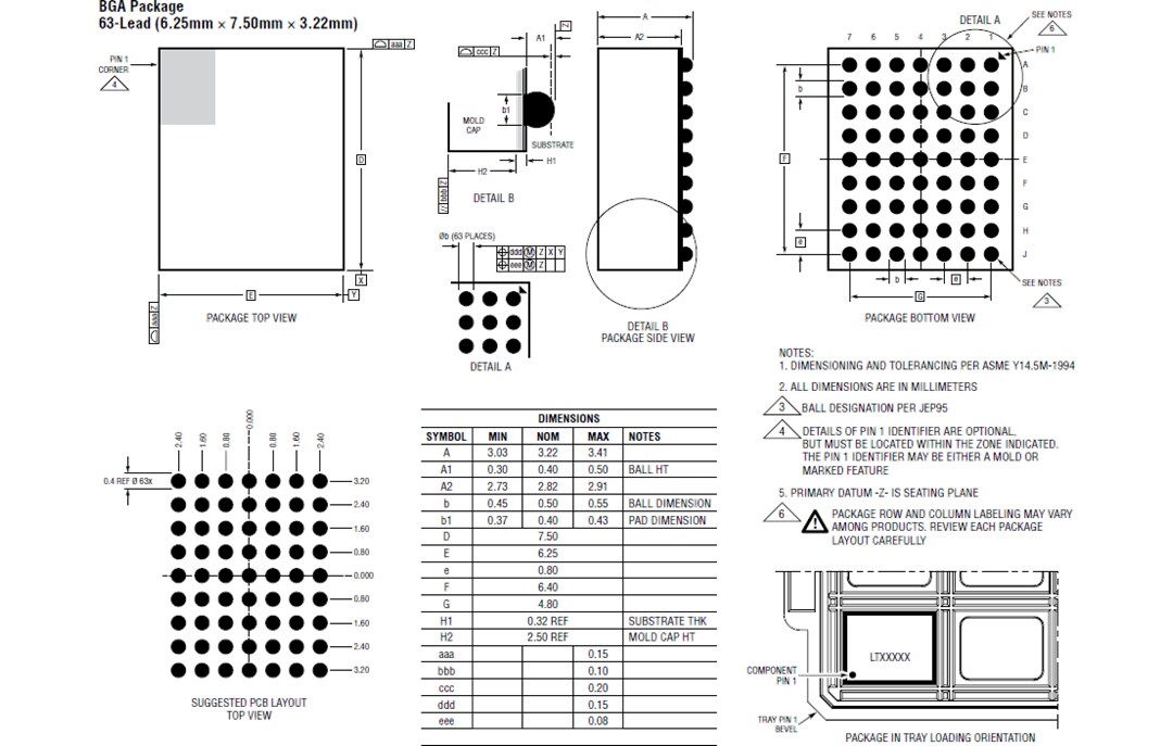 Mechanical Drawing - Analog Devices Inc. LTM4705 DC-DC μModule® Regulator Mechanical Drawing - Analog Devices Inc. LTM4705 DC-DC μModule® Regulator