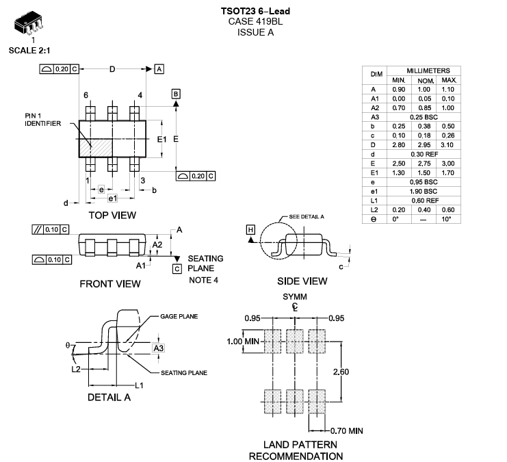 Mechanical Drawing - onsemi NSVT5551M Bipolar Transistor